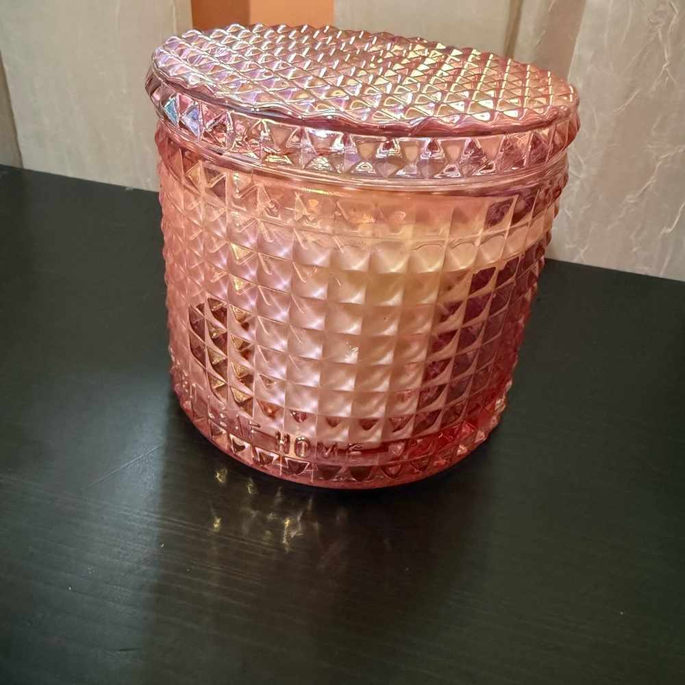 Red Leaf Home Pink Glass Candle Poured in Thailand